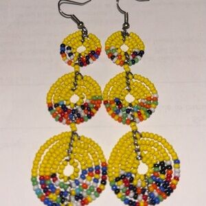 Handcrafted Yellow Beaded Dangle Earrings